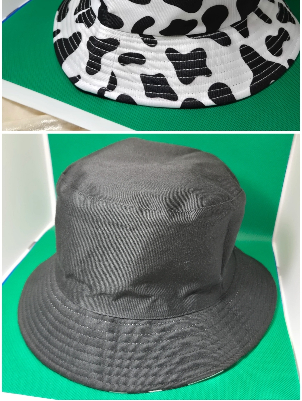 Reversible Cow Print Bucket Hat Black White Aesthetic Festival Streetwear